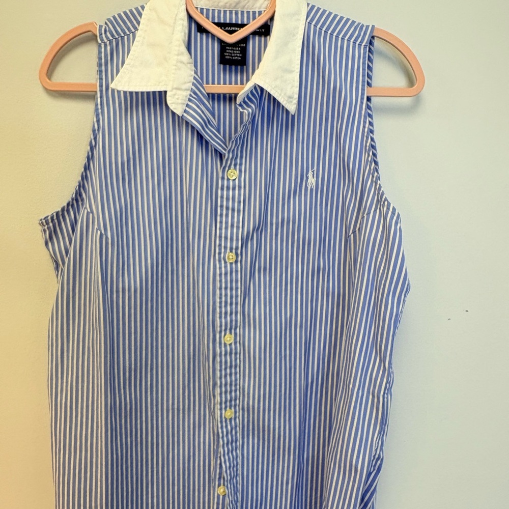 Ralph Lauren Blue and White Striped Sleeveless Shirt